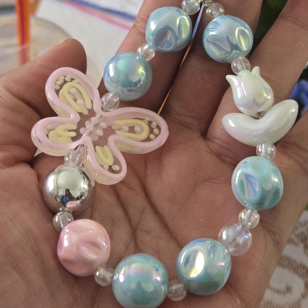 Pastel Beaded Phone Chain with Butterfly Charm